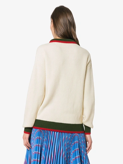 Shop Burberry Olivine Contrasting Collar Knitted Jumper In Neutrals