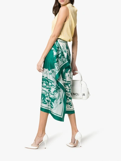 Shop Tibi Silk Asymmetric Printed Skirt In Green