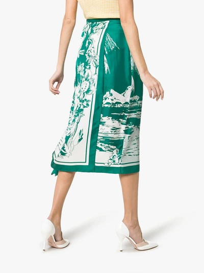 Shop Tibi Silk Asymmetric Printed Skirt In Green