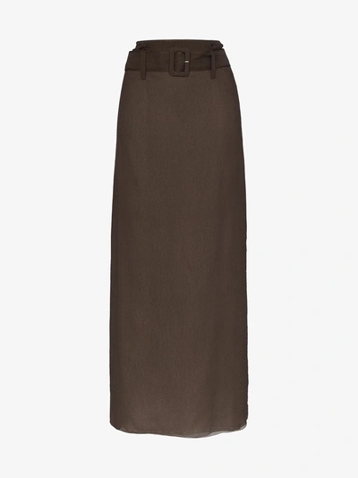 Shop Prada Belted Maxi Skirt In F0003 Brown
