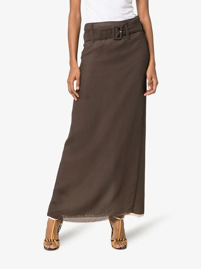 Shop Prada Belted Maxi Skirt In F0003 Brown