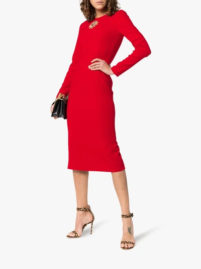 Shop Dolce & Gabbana Heart Logo Crystal Embellished Crepe Dress In R0156 Red