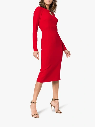 Shop Dolce & Gabbana Heart Logo Crystal Embellished Crepe Dress In R0156 Red