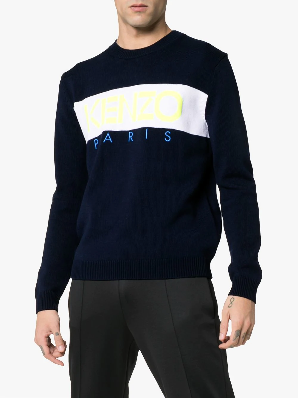 Kenzo Logo Intarsia Cotton Sweater In Blue | ModeSens