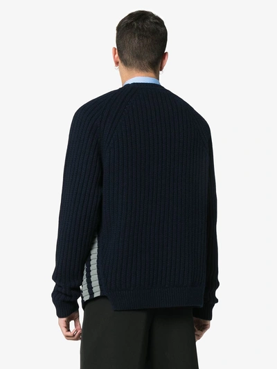 Shop Jil Sander Crew Sweater With Stripe Detail In Blue