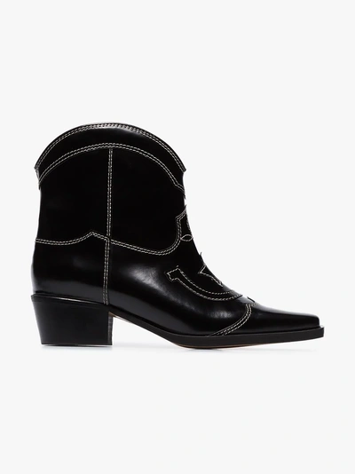 Shop Ganni Black Meg 50 Leather Ankle Boots