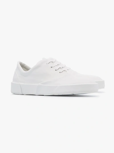 Shop Jil Sander White Lace Up Low Top Leather Sneakers In 114 - White