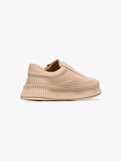 Shop Jil Sander Nude Flatform Leather Sneakers In Neutrals