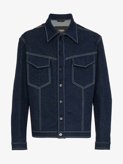 Shop Fendi Mania Denim Jacket In Blue