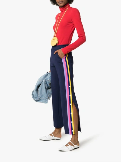 Shop Mira Mikati Striped Popper Button Trousers In Blue