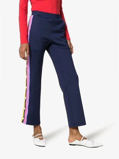 Shop Mira Mikati Striped Popper Button Trousers In Blue