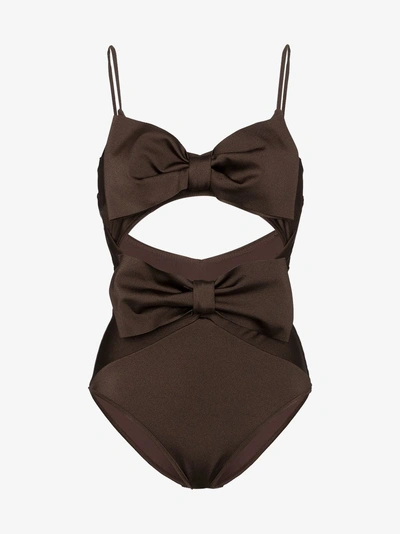 Shop Zimmermann Bow Detail Swimsuit In Brown