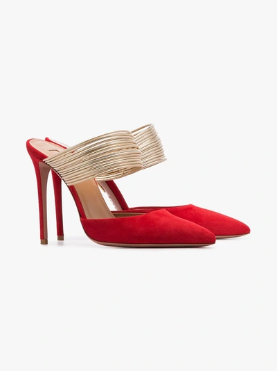 Shop Aquazzura Red New Rendezvous 105 Suede Leather Mules