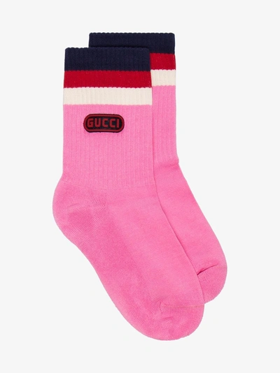 Shop Gucci Cotton Socks With  Game Patch In Pink