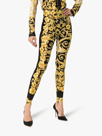 Shop Versace Baroque High Waist Printed Leggings In A7900 Beach Royal