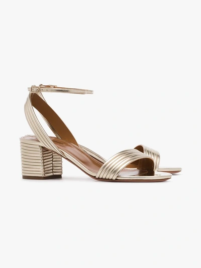 Shop Aquazzura Gold Sundance 50 Leather Sandals