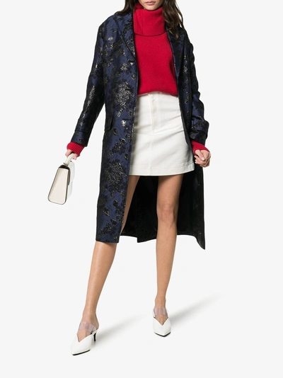 Shop Prada Metallic Floral Print Single-breasted Coat In F0124 Navy