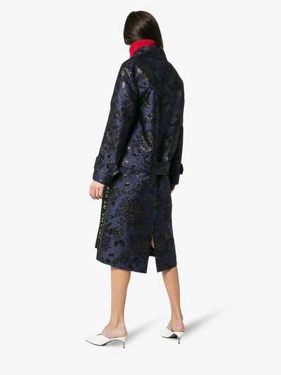 Shop Prada Metallic Floral Print Single-breasted Coat In F0124 Navy