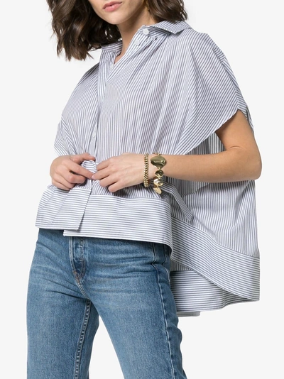 Shop Rosie Assoulin Striped Belted Cotton Cape Shirt In Black White Stripe