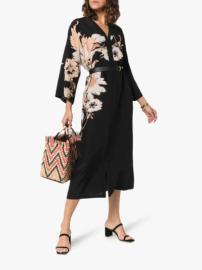 Shop Etro V-neck Floral Print Silk Kaftan Dress In 1 Black
