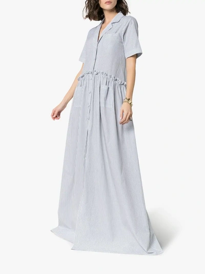 Shop Rosie Assoulin Striped Button Down Maxi Dress In Balck White Stripes