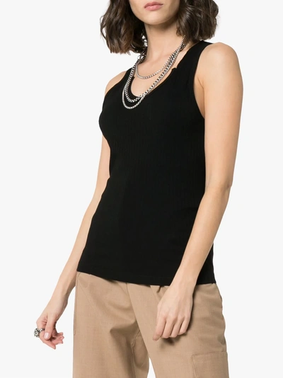 Shop Helmut Lang Fitted Scoop Neck Ribbed Tank Top In Black