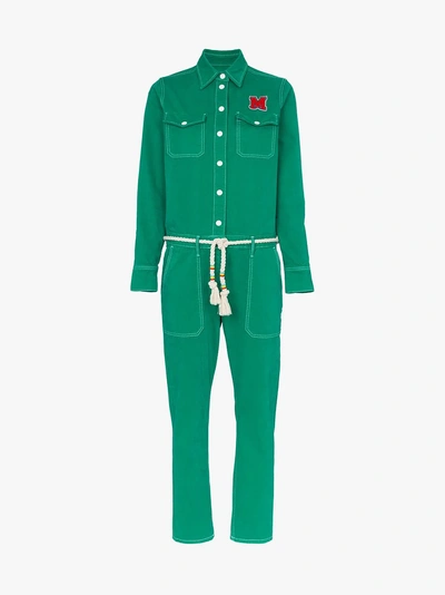 Shop Mira Mikati Floral Embroidered Cotton Boiler Suit In Green