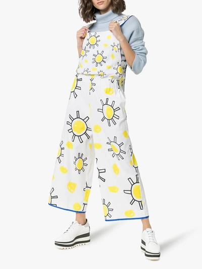 Shop Mira Mikati Square Neck Sunshine Print Cotton Linen Blend Jumpsuit In White/yellow