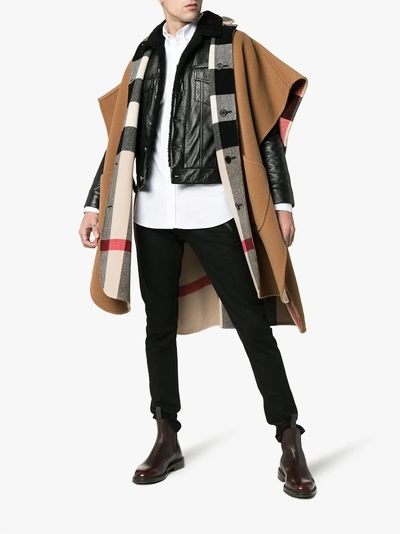 Shop Burberry Reversible Wool Check Poncho In 1001 Camel