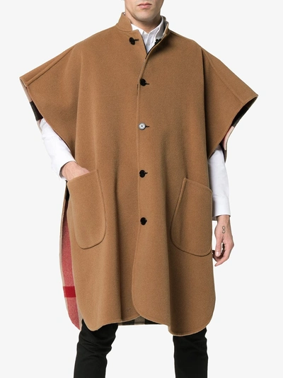 Shop Burberry Reversible Wool Check Poncho In 1001 Camel