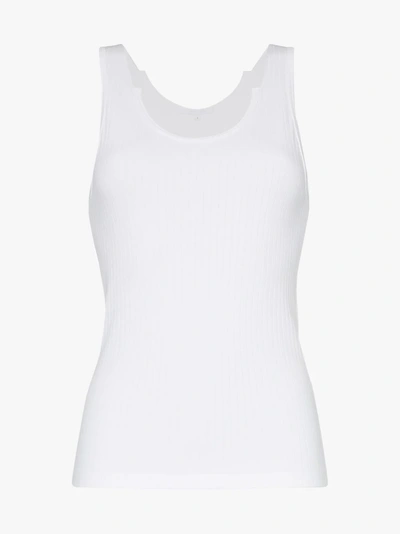 Shop Helmut Lang Asymmetric Neck Ribbed Cotton Tank Top In 114 - White