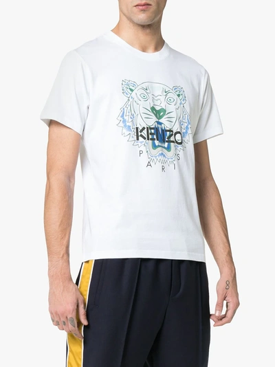 Shop Kenzo Cotton Tiger Logo T-shirt In 01 White