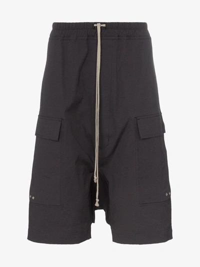 Shop Rick Owens Drawstring Drop Crotch Cotton Blend Cargo Shorts In 36 Blujay