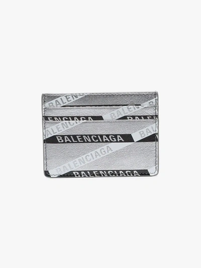 Shop Balenciaga Metallic Silver Leather Logo Card Holder In 1480 Silver