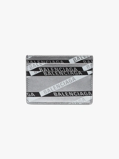 Shop Balenciaga Metallic Silver Leather Logo Card Holder In 1480 Silver