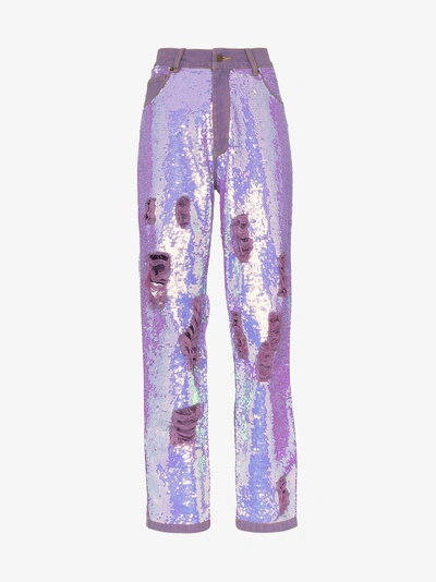 Shop Ashish X Browns Distressed Sequin Jeans In Purple