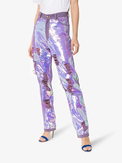 Shop Ashish X Browns Distressed Sequin Jeans In Purple