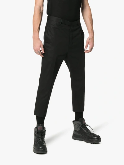 Shop Rick Owens Rip Stop Cropped Trousers In 09 Black