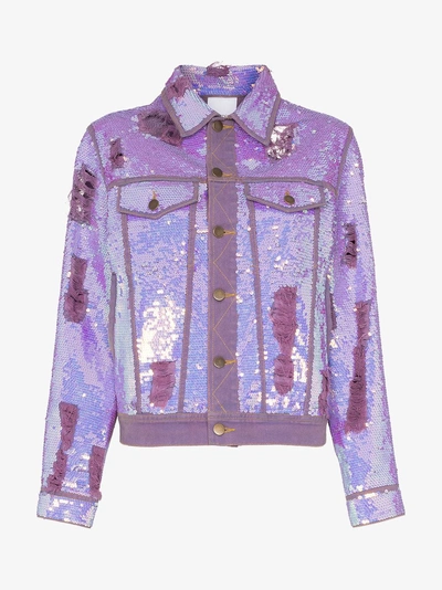 Shop Ashish X Browns Sequin Embellished Denim Jacket In Purple