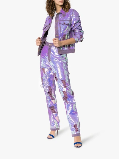Shop Ashish X Browns Sequin Embellished Denim Jacket In Purple
