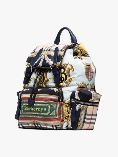 Shop Burberry Multicoloured Logo Archive Scarf Backpack In Blue