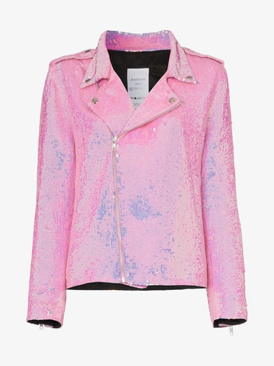 Shop Ashish X Browns Hot As Hell Sequin Biker Jacket In Pink