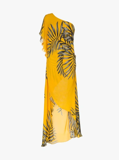 Shop Johanna Ortiz Etimologia One-shoulder Tropical Print Silk Dress In Dandelion Dark Jade