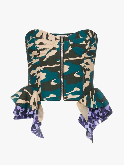 Shop Natasha Zinko Frilled Camouflage Corset In Multicoloured