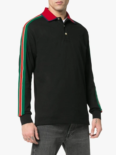 Shop Gucci Logo Stripe Polo Shirt In 1004 Black