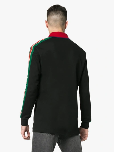 Shop Gucci Logo Stripe Polo Shirt In 1004 Black