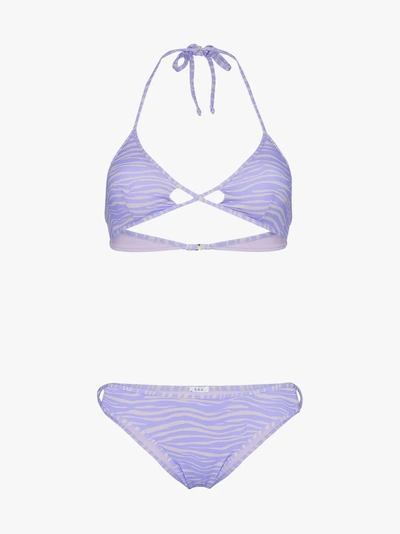 Shop Ack Linea Tiger Print Cutout Triangle Bikini Set In Tigre Lila