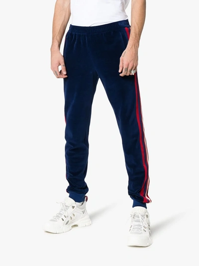 Shop Gucci Web Stripe Chenille Track Pants In Blue