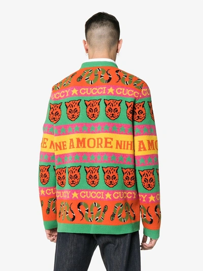 Shop Gucci Tiger Snake Striped Wool Jumper In 7548 Orange/multi