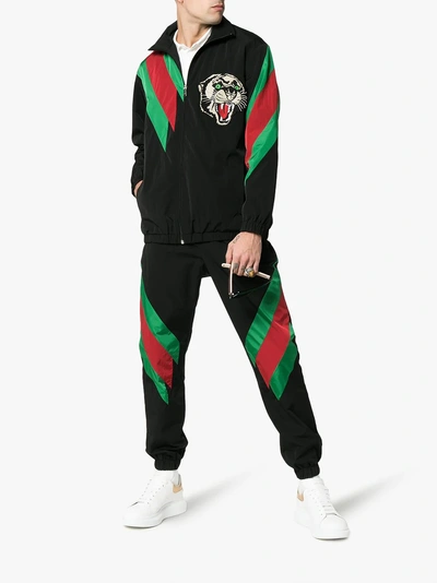 Shop Gucci Web Stripe Sweat Pants In 1060 Black